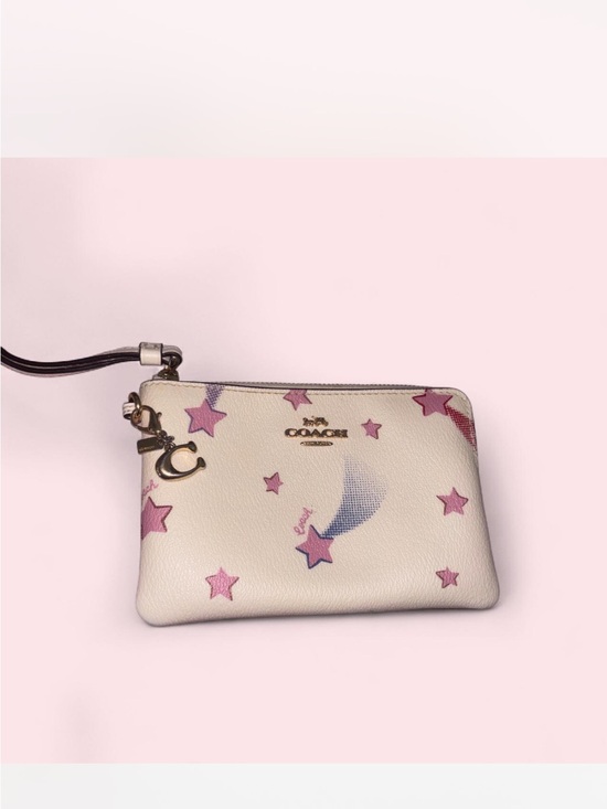 Coach Handbags - Coach Cream Wristlet with Pink Star Print